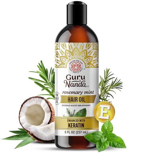 GuruNanda Rosemary Mint for Hair Growth with Keratin & Vitamin E Oil - Encourages Scalp, Shine & Hair Strengthening- 100% Natural, Cruelty-Free, 8oz