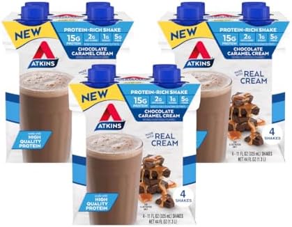 Atkins Protein Rich Shake, Chocolate Caramel Cream, 15g Protein, Low Glycemic, 2g Net Carbs, 1g Sugar, Low Carb Lifestyle, Gluten Free, 12 count