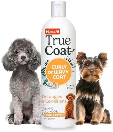 New! Hartz True Coat Curly or Wavy Coat Specific Dog Shampoo, Detangles & Conditions with Oat Milk, Coconut Oil & Shea Butter