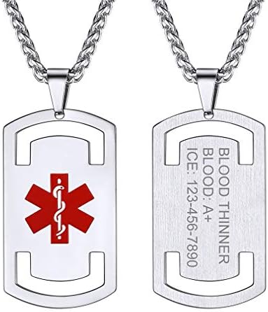 Supcare Medical Alert Necklace for Men Women, Stainless Steel Engraved Medical Emergency Pendant,Customized Medical ID Jewelry(16 Types)