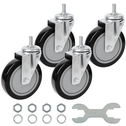 Finnhomy Swivel Caster Wheels 5 Inch Threaded Stem Casters Set of 4 Heavy Duty 1/2"-13 x 1" Anti-wear Polyurethane Industrial Castor Wheels for Cart/Furniture Load Bearing 2200 Lb Smooth Caster Black