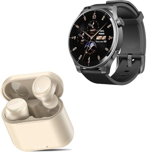 TOZO S5 Smartwatch (Answer/Make Calls) Sport Mode Fitness Watch, Black + T6mini Wireless Bluetooth in-Ear Headphones Champagne