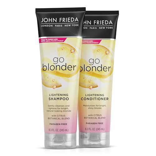 John Frieda Go Blonder Shampoo and Conditioner Set, Gradually Lightens Blonde Color Up, For Natural or Color-Treated Hair, Formulated with a Citrus Botanical Blend, Paraben Free, 8.3 oz, Pack of 2