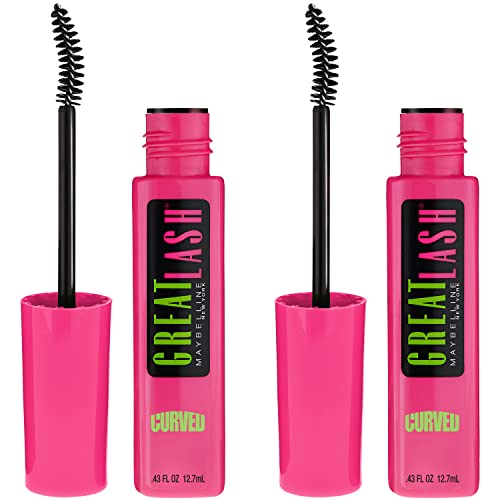 Maybelline Great Lash Curved Brush Washable Mascara, Volumizing, Lengthening and Curling Mascara, Very Black, 1 Count