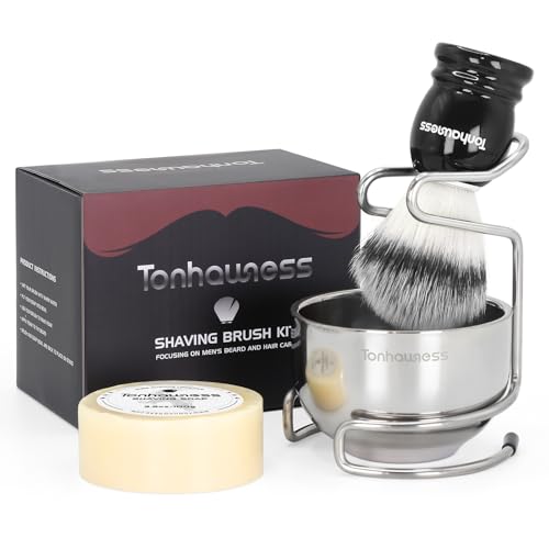 Shaving Brush Kit for Men, 4 in 1 Shaving Brushes Set Includes Nylon Bristle Shave Brush, Shaving Bowl & Stand and Shaving Soap Kit for Men’s Shave Gift