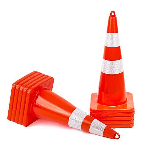 BATTIFE 10 Pack Traffic Safety Cones 28 Inches with Reflective Collars, PVC Orange Construction Cone for Traffic Control, Driveway Road Parking