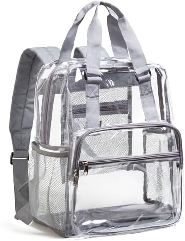 Vorspack Clear Backpack Heavy Duty - Large Clear Book Bag with Reinforced Bottom See Through Backpack with Handle for College Workplace - Grey