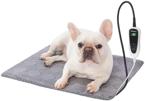 Pettycare Pet Heating Pad for Dog Cat, Electric Heating with Steel-Wrapped Cord, 25-Level Timer & 11-Level Temperature Indoor Warming Pads Easy Clean for Puppy Cat Dog M 18x18inch, Grey