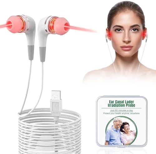 Red Light Therapy for Ears, USB Red Light Therapy for Ears, 650NM Red Light Ear Therapy Device with Two Pairs of Ear Canal Silicone