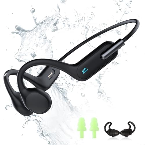 Waterproof Swimming Headphones IPX8, Bone Conduction Underwater Headphones with MP3 Player 32GB Memory, Bluetooth 5.3 Wireless Open-Ear for Swimming Running Cycling Gym