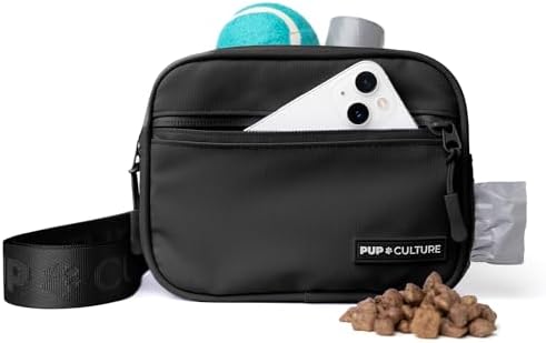 Pup Culture Cross Body Dog Training Treat Pouch | Removable Treat Pouch for Anytime Puppy Training | Built in Poop Bag Dispenser & Used Dog Poop Bag Holder | Stylish Dog Treat Pouch - Black