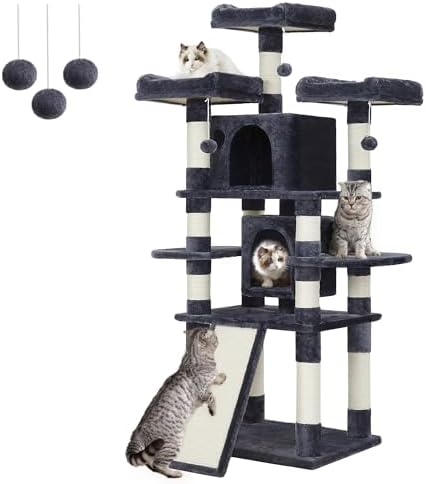 FEANDREA 67-Inch Multi-Level Cat Tree for Large Cats, with Cozy Perches, Stable, Smoky Gray UPCT18G