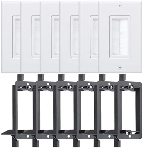 Single Brush Wall Plate Decora Bristle Cable Pass Through Insert with Low Voltage Mounting Bracket for Wires White 6 Pack
