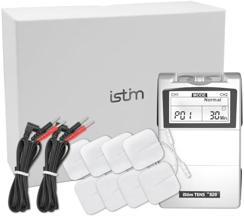 iStim Tens Unit Stimulator Machine - EV820 with 8 Electrodes Japanese Gel for Pain Management, Back Pain and Rehabilitation