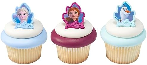 DecoPac Frozen II Rings, Cupcake Decorations Featuring Elsa, Anna, And Olaf For Birthday And Christmas Celebrations - 24 Pack