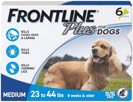 Frontline Plus for Dogs Medium Dog (23-44 pounds) Flea and Tick Treatment, 6 Doses