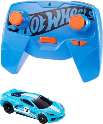 Hot Wheels Toy Car, RC C8 Corvette in 1:64 Scale, Remote-Control Vehicle with Controller & USB Cable, Works On & Off Track