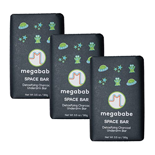 Megababe Underarm Bar Soap - Space Bar | with Detoxifying Charcoal for Odor Control | 3.5 oz - 3 Pack