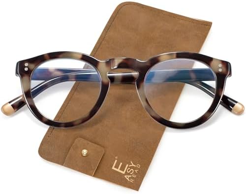 EASY READ Blue Light Blocking Glasses for Women,Retro Round Anti Eyestrain Computer Eyeglasses for Women with Spring Hinge