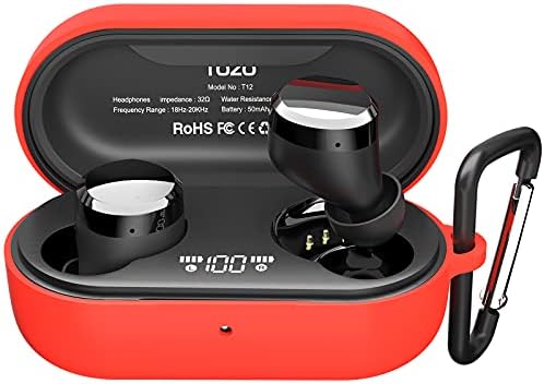 TOZO T12 Protective Silicone Case Shockproof Soft Skin Cover for TOZO T12 Earbuds with Front LED Visible and Keychain Red
