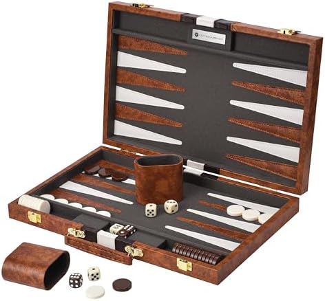 Get The Games Out Top Backgammon Set - Classic Board Game Case - 2 Players - Best Strategy & Tip Guide - Available in Small, Medium and Large Sizes (Brown, Medium)