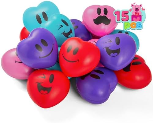 JOYIN 15 Pcs Valentines Heart Shape Stress Ball, Valentine's Day 3 inch Heart Squeeze Ball Squishy Toy Exchange Gift for Kids, Stress Relief Party Favors, Holiday Reward Prizes