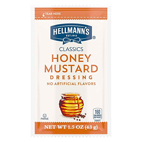 Hellmann's Classics Honey Mustard Salad Dressing Portion Control Sachets Gluten Free, No Artificial Flavors or High Fructose Corn Syrup, Colors from Natural Sources, 1.5 oz, Pack of 102
