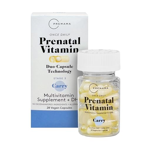 Premama Prenatal Vitamins for Women, Once-Daily Multivitamin Supplement, Includes Folate and DHA, Allergen-Free, 28 Vegan Capsules