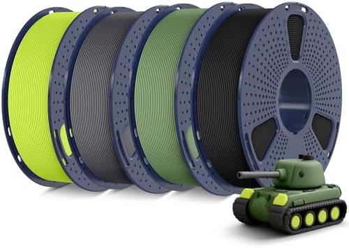 SUNLU 4KG 3D Printer Filament Bundle PLA Matte 1.75mm, Neatly Wound Filament with Matte Finish, Print with 99% FDM 3D Printers, 1kg Spool (2.2lbs), 4 Packs, Black+Olive Green+Gray+Bright Yellow