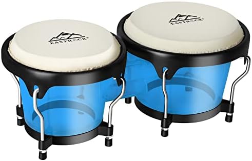 EastRock Bongo Drums 6” and 7” Set for Kids Adults Beginners Professionals Transparent Cavity and Metal Bongos Drum Percussion Instruments with Tuning Wrench (Blue 6”+7” Bongos)