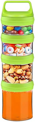 SELEWARE Stackable Snack Jars, Twist Lock Stackable Containers Set, Food Storage Travel Container for Storing Milk Protein Powder Snacks, BPA Free, 4-Piece for 1 Pack (Green, Total 31oz)