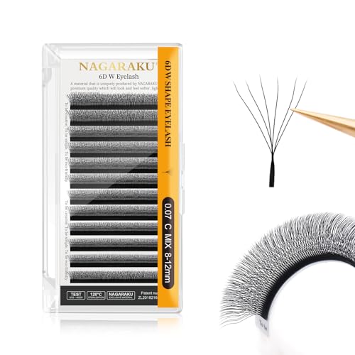 NAGARAKU 6D W Shape Eyelash Extension Supplies Natural Soft Volume 0.07mm C curl 8-12mm Mix Premade Fans Faux Mink Matte Black Cluster Easy Fanning False Lashes