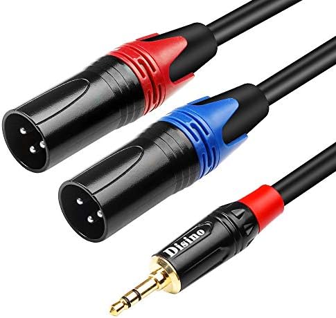 Disino 1/8 Inch to Dual XLR Male Y-Splitter Cable,Unbalanced 3.5mm Mini Jack TRS Stereo Aux to Double Male XLR Adapter Interconnect Breakout Patch Cord - 10 Feet/3 Meters