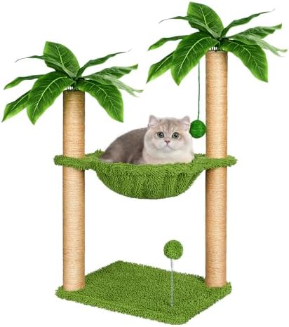 Dohump Cat Tree with Hammock and Premium Sisal Scratching Post,Activity Dangling Ball and Spring Ball for Indoor Kittens/Cats