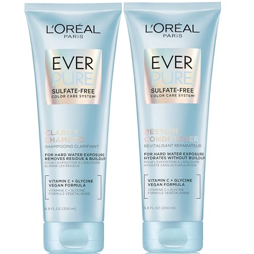 L'Oreal Paris Clarify and Restore Sulfate Free Shampoo and Conditioner Set with Antioxidants for Hard Water Exposure and Styling Build-up, EverPure, 1 Hair Care Kit