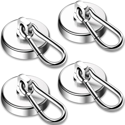 DIYMAG Magnetic Hooks,150LBS Strong Heavy Duty Neodymium Magnet Hooks with Swivel Carabiner Hook,Great for Your Refrigerator and Other Magnetic Surfaces, Pack of 4
