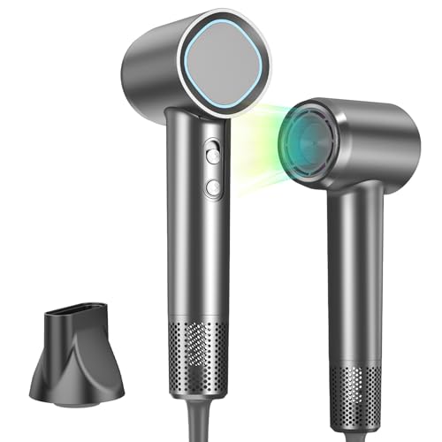 Hair Dryer Ionic, 160,000 RPM Hair Dryers for Women w/Ceramic Technology Nozzle for Fast Drying High Speed Blow Dryer 3-Speed Thermo Control Professional Low Noise Design for Home Travel Salon(Gray)