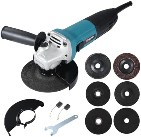 Angle Grinder Grinder Tool, Variable Speed Angle Grinder 4 1/2 Cut off Tool, Metal Cutter Grinder Tool with Grinding and Buffer Polishing Capabilities, 7.5Amp, Non-Slip Handle, and Auxiliary Handle