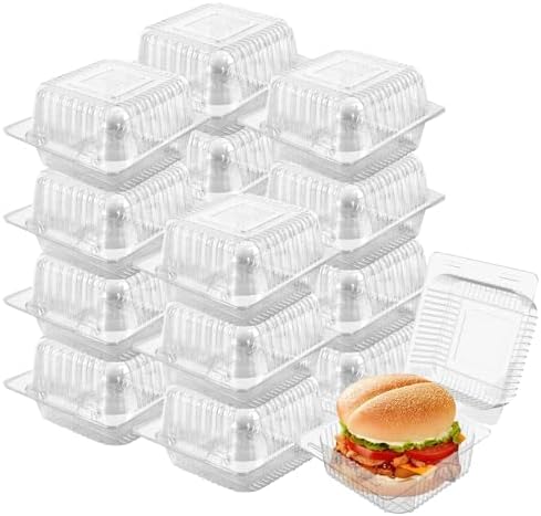 200 Pack 5 x 5 inch Clear Plastic Disposable Clamshell Container,Hinged Take Out Clamshell Dessert Container with Lid Takeout Tray Disposable Food Clamshell Containers for Dessert,Cakes,Sandwiches