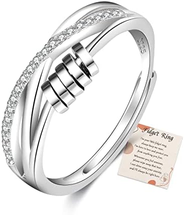 PABBEU Anxiety Ring for Women 925 Sterling Silver Fidget Ring With Cubic Zircon Adjustable Stress Spinner Anxiety Ring for Women