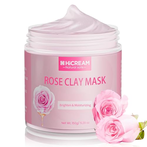 Rose Clay Facial Mask, Valentines Day Gifts for Women Her, Clay Mask Reduce the Blackheads, Pink Clay Mask with Kaolin and Collagen, Gentle Skincare for Women and men, Moisturizing 5.29 oz
