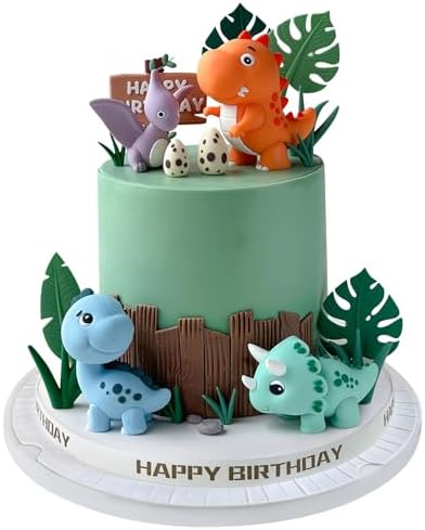 17PCS Dinosaur Cake Topper, Dinosaur Eggs Leaves Grasses Cake Decorations with Happy Birthday Sign Cake Toppers for Birthday Party Decorations, Safari Animal Themed Party