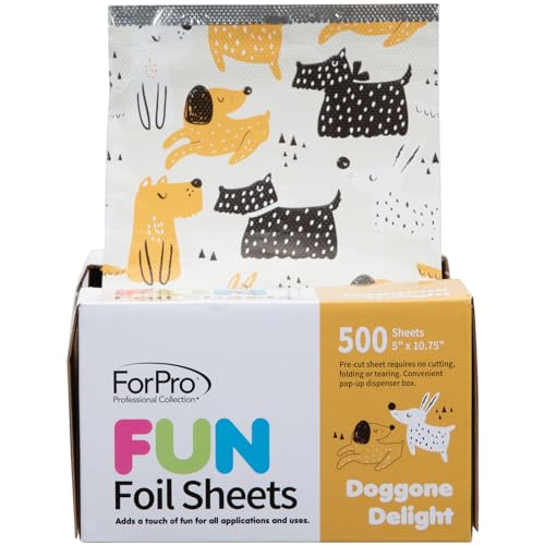 ForPro Professional Collection FUN Doggone Delight 5" Foil Sheets, Aluminum, Pop-Up Foil Dispenser, Hair Foils for Color Application & Highlighting Services, Food Safe, 5” W x 10.75” L, 500-Count