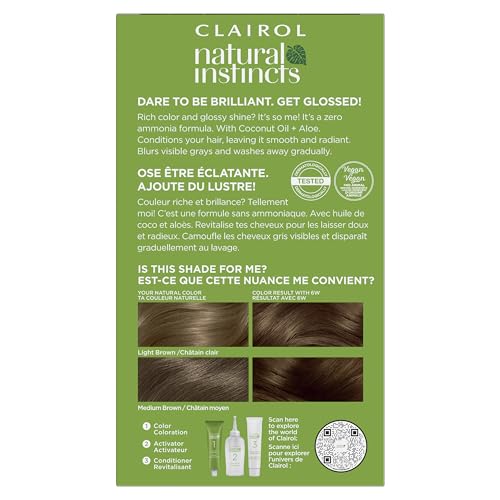 Clairol Natural Instincts Demi-Permanent Hair Dye, 6W Light Warm Brown Hair Color, Pack of 3