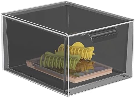 Stackable Makeup Organizer and Storage, Acrylic Organizers，Clear Plastic Storage Drawer with Pull-Out Handles for Vanity, Undersink, Kitchen Cabinets, Pantry, Black