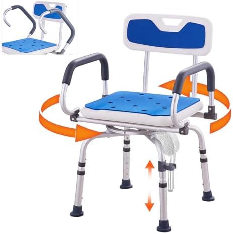 VEVOR Swivel Shower Chair 360 Degree, Adjustable Shower Seat with Pivoting Arms for Inside Showers or Tubs, Non-Slip Rotating Bathtub Shower Chair for Elderly Disabled Injured, 400LBS Capacity