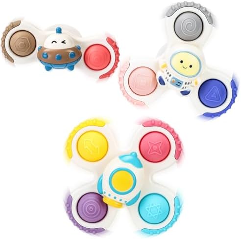 ALASOU 3PCS Pop Suction Cup Spinner Toys for 1 Year Old Boy Girl|Novelty Spinning Tops Toddler Toys Age 1-2|Sensory Baby Bath Toys for Toddlers 1-3|12 18 Months Boy Birthday Gift for Infant