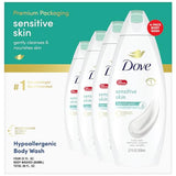 Dove Hypoallergenic Body Wash To Moisturize Sensitive Skin Body Wash For Sensitive Skin Sulfate and Paraben Free, 22 Fl Oz (Pack of 4)