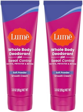 Lume Whole Body Deodorant Plus Sweat Control - Smooth Cream Tube - 72 Hour Odor And Sweat Control - Baking Soda Free, Skin Loving - 3.0 ounce (Pack of 2) (Soft Powder)