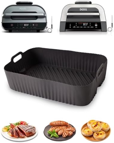 Air Fryer Silicone Liners for Ninja FG551/DG551 Foodi Smart XL 6-in-1 Grill, Rectangle Reusable Airfryer Pot Basket Insert Replacement Tray | Non-stick | Easy Cleaning | Food-Grade Safe | Gray